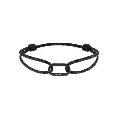Bracelet Rochet GRAND LARGE en acier pvd noir satiné et coton