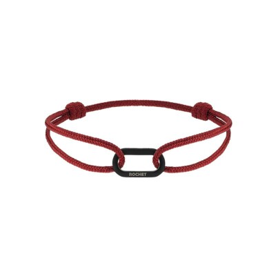 Bracelet Rochet GRAND LARGE en acier pvd noir satiné et coton