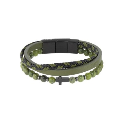 Bracelet Rochet MYSTÈRES en simili cuir, acier pvd et jaspe