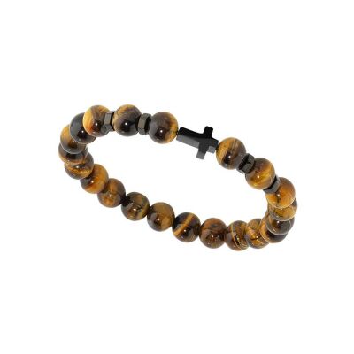 Bracelet Rochet MYSTÈRES en acier pvd noir et oeil de tigre