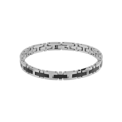 Bracelet Rochet EMPREINTE 6mm motif godron en acier satiné bicolore et PVD noir, taille 20.5cm