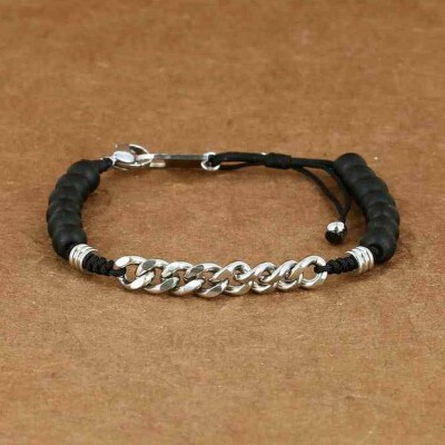 Bracelet Zag Kem en acier et pierres naturelles