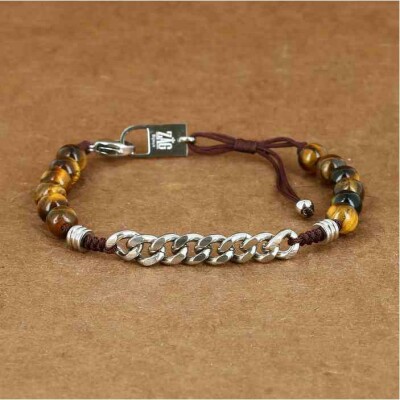 Bracelet ZAG en acier et oeil de tigre