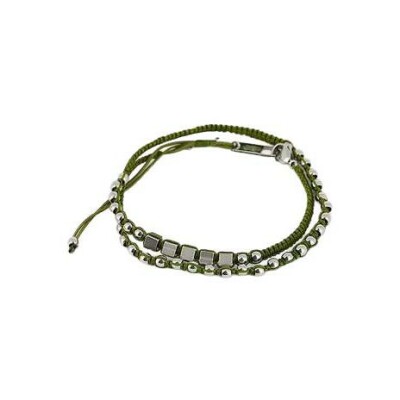 Bracelet Zag Grégory en acier et textile, Vert