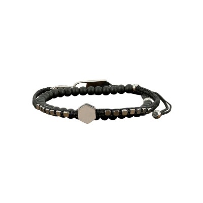 Bracelet Zag Hesso en acier et textile, Noir