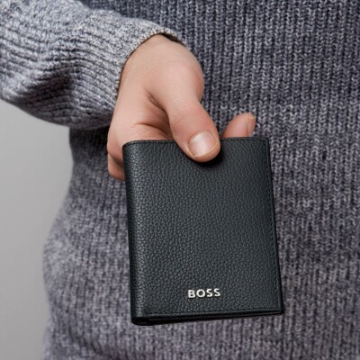 Porte-cartes Boss 8cc en cuir noir