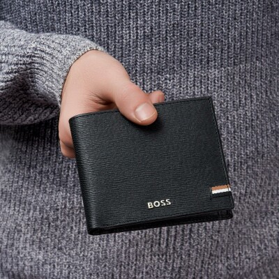 Portefeuille Boss 3cc en cuir noir