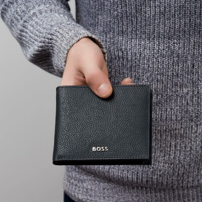 Portefeuille Boss 8cc en cuir noir
