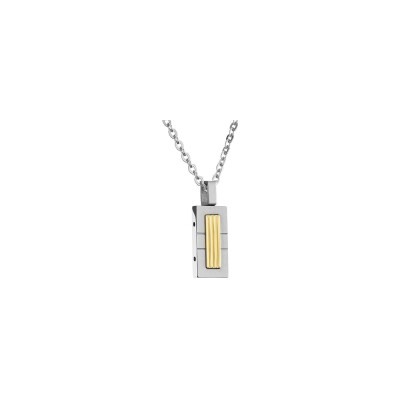 Pendentif Rochet EMPREINTE motif godron en acier satiné et PVD doré