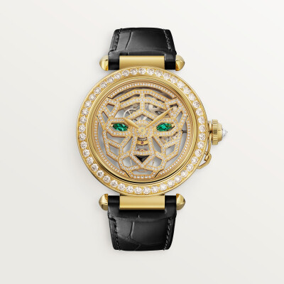 Montre Joaillière Panthère de Cartier 41mm, mouvement manuel, or jaune , diamants, bracelets cuirs interchangeables