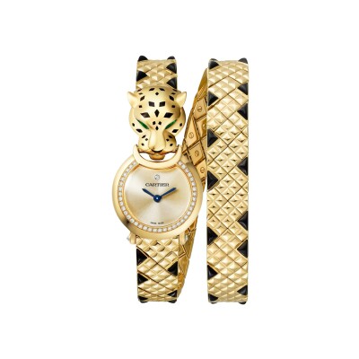 La Panthère de Cartier Watch, Quartz movement, yellow gold, tsavorites, black spinels, lacquer, diamonds
