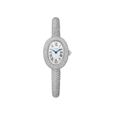 Montre Baignoire (Taille 16) de Cartier Mini modèle, mouvement quartz, or gris, diamants