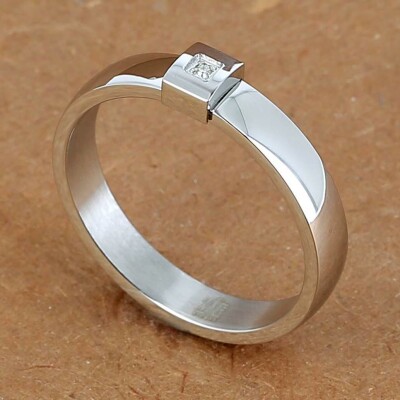 Bague Zag en acier et diamant, taille XL