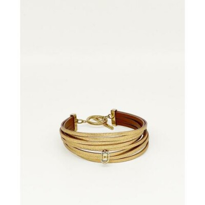 Bracelet FlowersforZoé HUGGY Metallic Gold en métal et cuir, T1