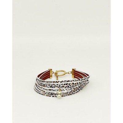 Bracelet FlowersforZoé HUGGY Whithe Leo en métal et cuir, T1