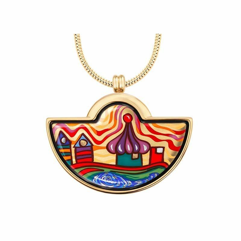 Pendentif FREYWILLE Hommage à Hundertwasser Half-Moon en email plaqué or jaune