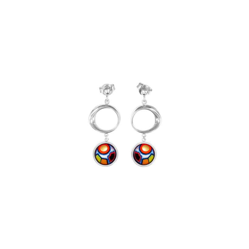 Boucles d'oreilles FREYWILLE Hommage à Hundertwasser Spirit of Vienna en email et or blanc