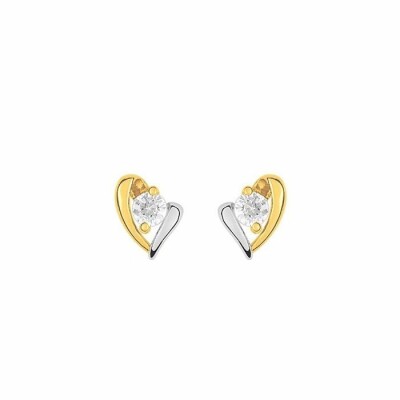 Boucles d'oreilles en or jaune, or blanc et oxydes de zirconium