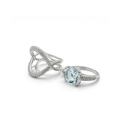 Bague Isabelle Barrier en or blanc, diamants et aigue-marine, taille 54