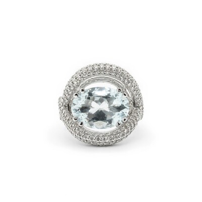 Bague Isabelle Barrier en or blanc, diamants et aigue-marine, taille 54