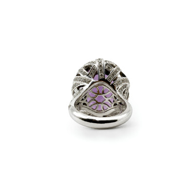 Bague Isabelle Barrier en or blanc, diamants et améthyste de 1.92ct et 14.65ct, taille 53
