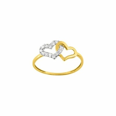 Bague en or jaune, rhodium et oxyde de zirconium