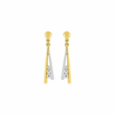 Boucles d'oreilles en or jaune, or blanc et oxyde de zirconium