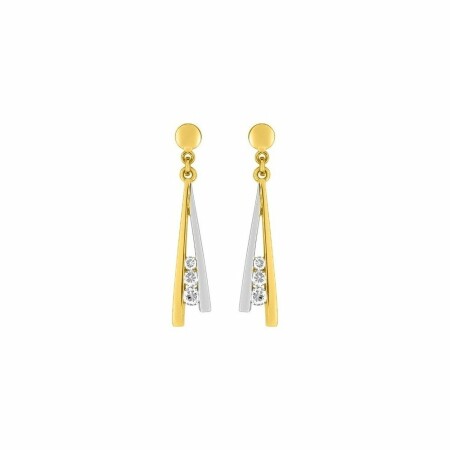 Boucles d'oreilles en or jaune, or blanc et oxyde de zirconium