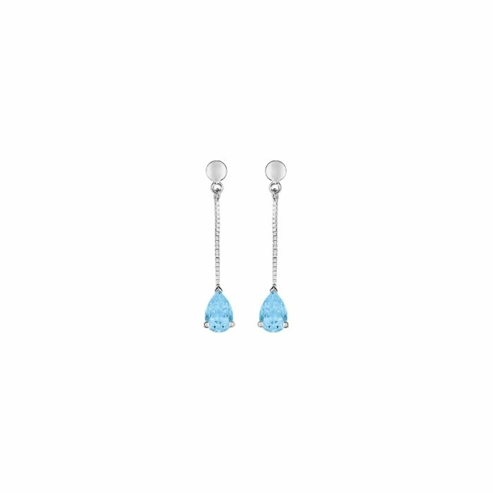 Boucles d'oreilles pendantes en or blanc et topazes