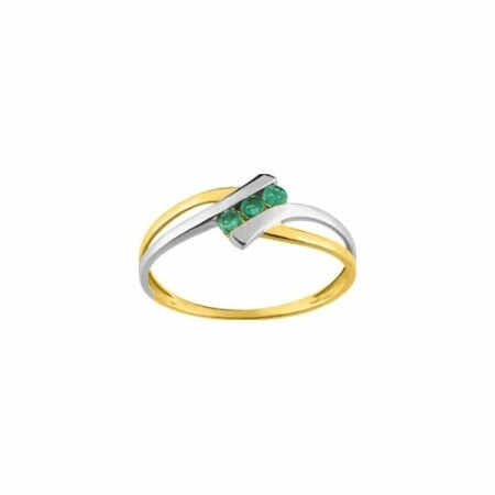 Bague en or jaune, or blanc et émeraude