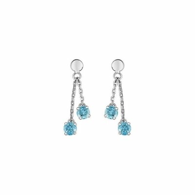 Boucles d'oreilles pendantes en or blanc et topaze