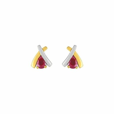 Boucles d'oreilles en or jaune, or blanc et rubis