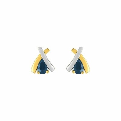 Boucles d'oreilles en or jaune, or blanc rhodié et saphirs