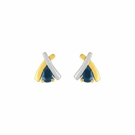 Boucles d'oreilles en or jaune, or blanc rhodié et saphirs