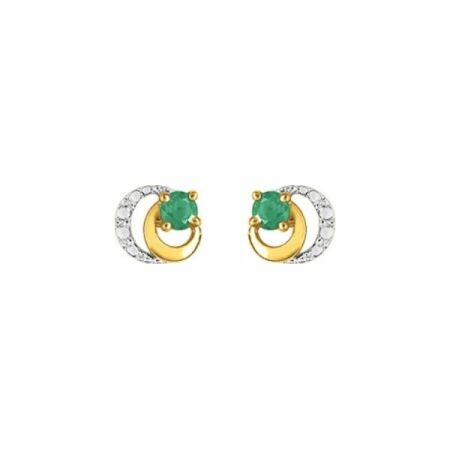 Boucles d'oreilles en or jaune, rhodium et emeraudes