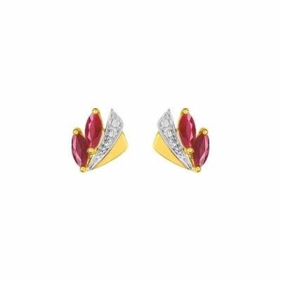 Boucles d'oreilles en or jaune, or blanc et rubis