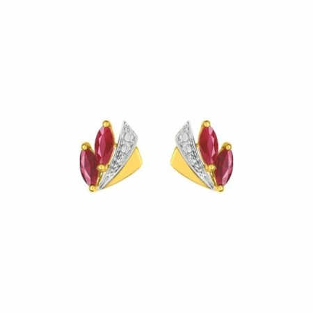 Boucles d'oreilles en or jaune, or blanc et rubis