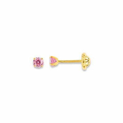 Boucles d'oreilles à vis en or jaune et oxyde de zirconium rose