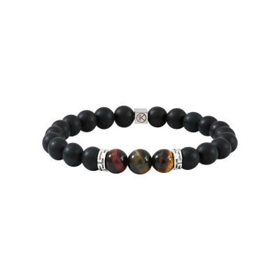 Bracelet IKOBA Les Hommes 3 oeils en agate noire dépolie