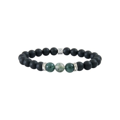 Bracelet IKOBA Les Hommes en agate mousse et agate noire dépolie