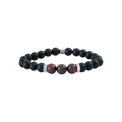 Bracelet IKOBA Les Hommes en jaspe rouge et agate noire dépolie