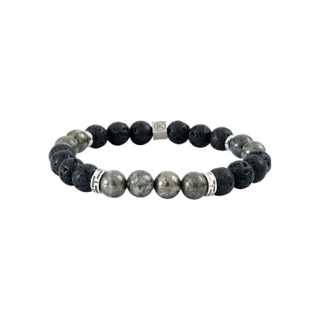 Bracelet IKOBA Les Hommes en pyrite polie et pierre de lave