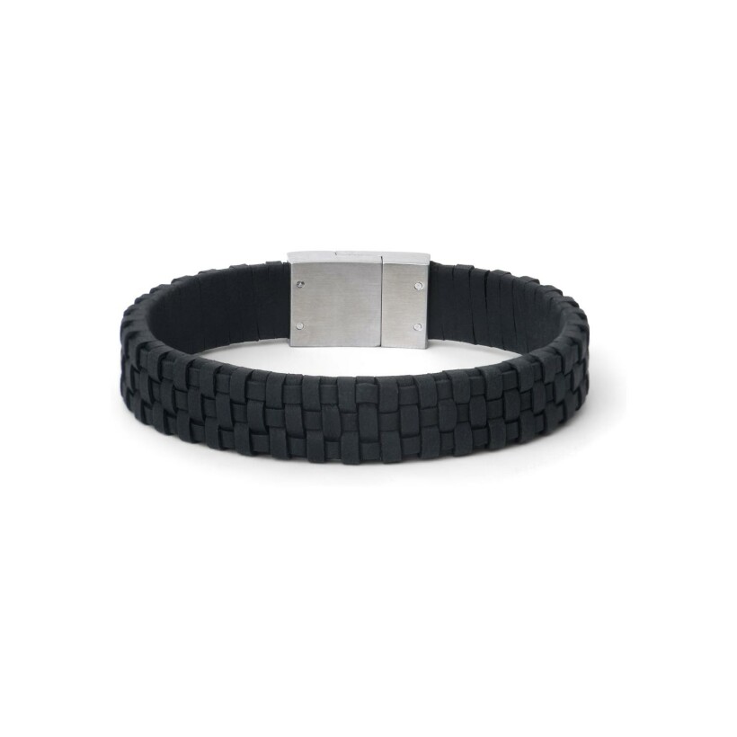 Bracelet IKOBA Les Hommes en cuir noir avec fermoir métallique magnétique