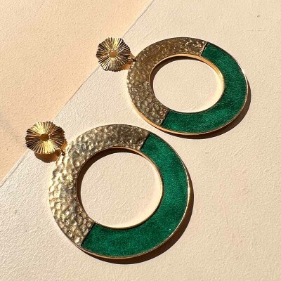 Boucles d'oreilles FlowersforZoé ILLUSION en acier doré et cuir