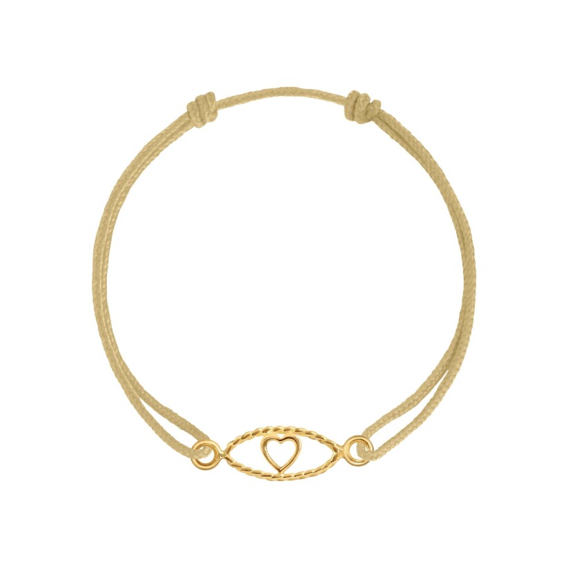 Bracelet sur cordon Charlet Iris Cœur PM en or jaune, 17.5cm