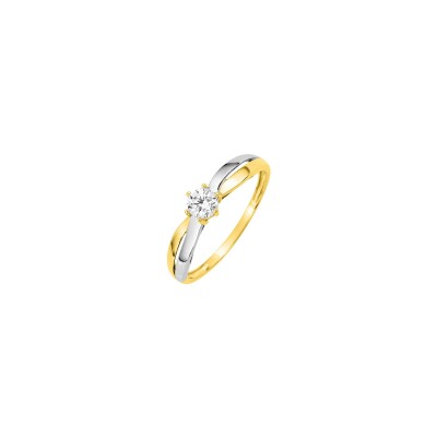 Bague en or jaune, or blanc et oxydes de zirconium