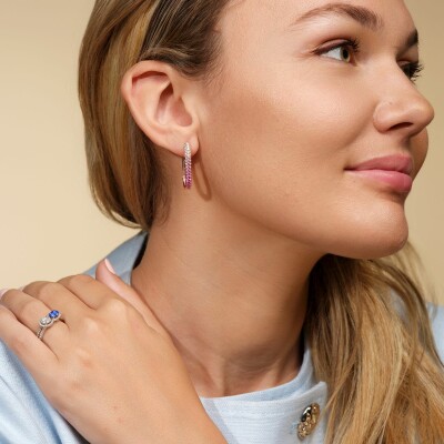 Bague Double Jeu en or blanc, saphir taille ovale, diamant taille ovale et double corps diamants