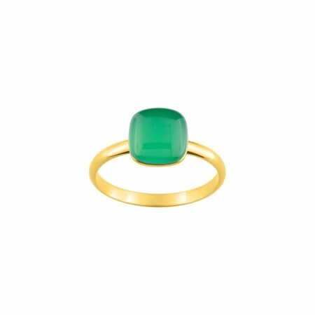 Bague en or jaune et agate verte