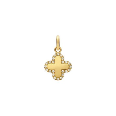 Pendentif Arthus Bertrand Croix Trèfle en or jaune pavée de diamants