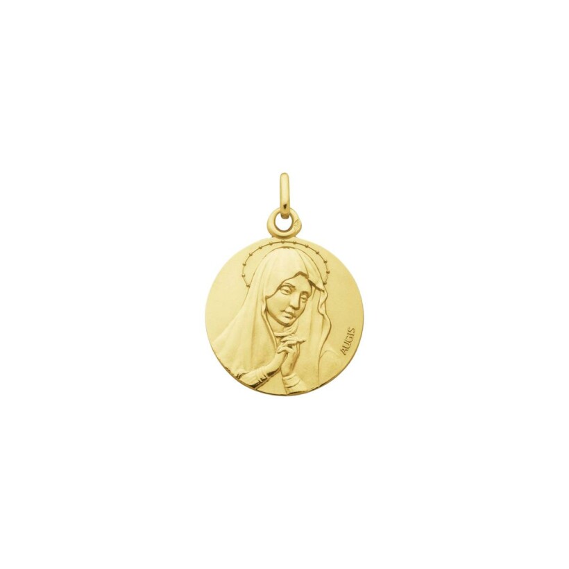 Médaille Augis Marie pleine de grâce ronde en or jaune, 18mm